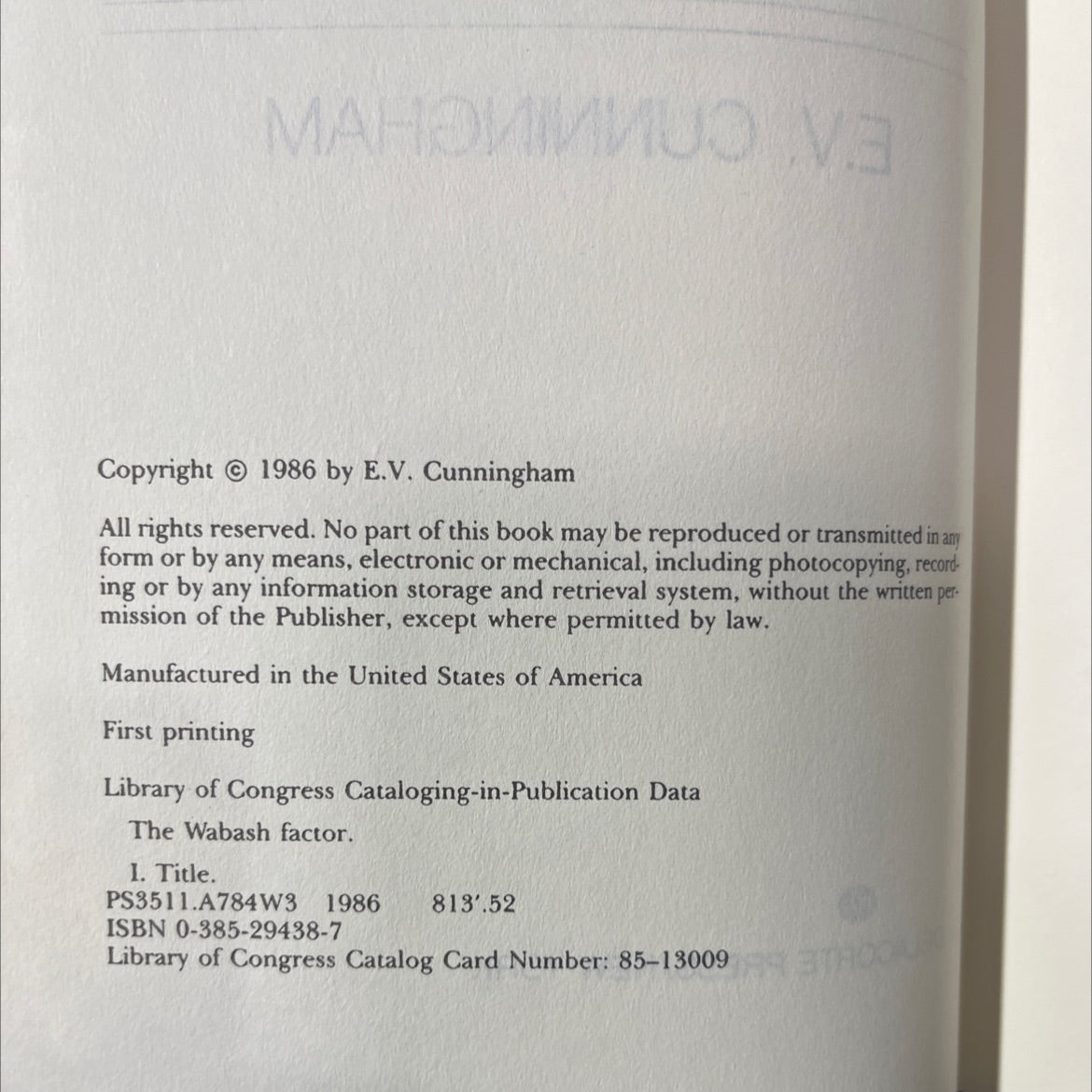 the wabash factor book, by E.V. Cunningham, 1986 Hardcover image 3