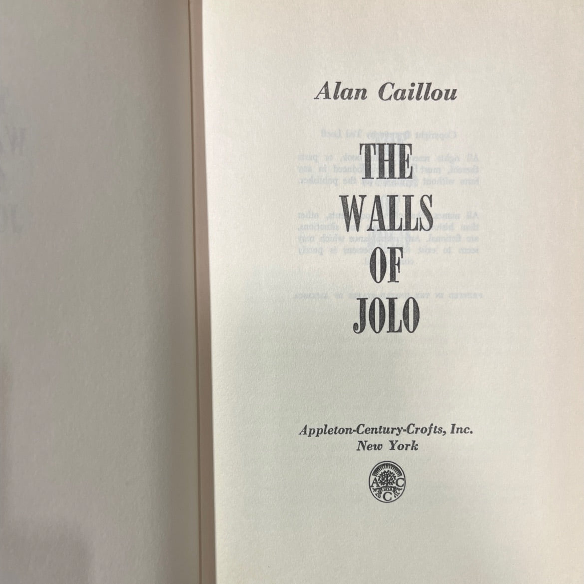 the walls of jolo book, by alan caillou, 1960 Hardcover image 2