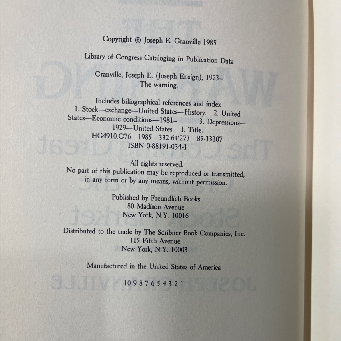 the warning book, by Joseph E. Granville, 1985 Hardcover image 3