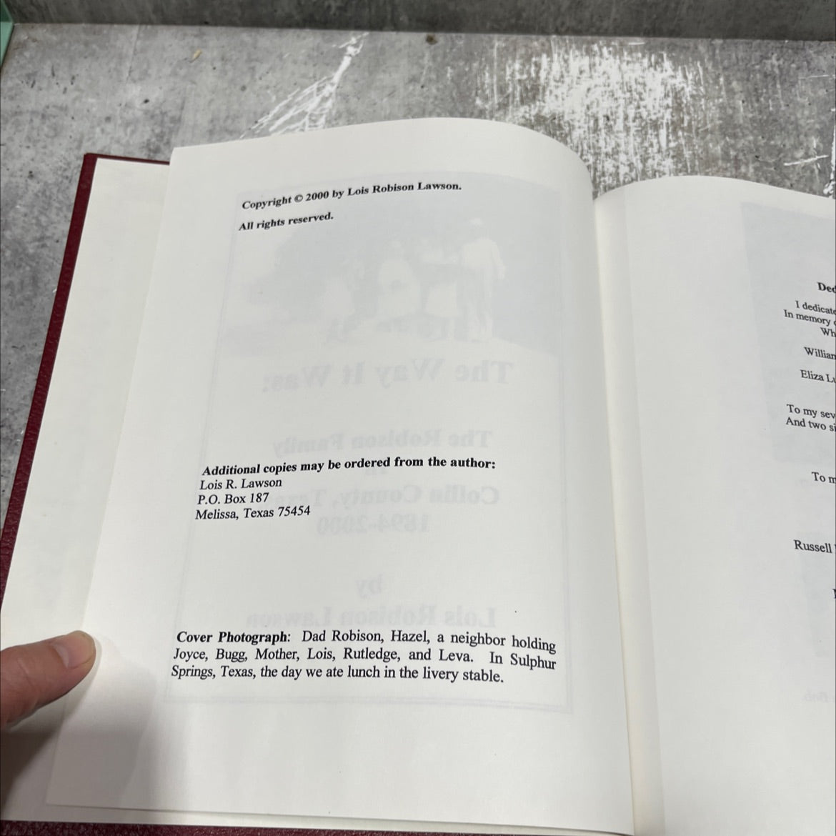 the way it was: the robison family in collin county, texas, 1894-2000 book, by lois robison lawson, 2000 Hardcover image 3
