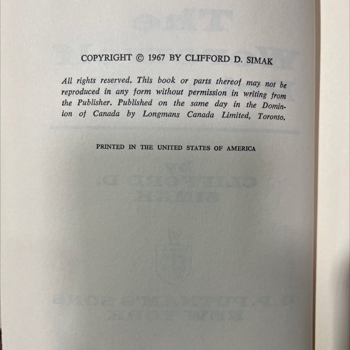 the werewolf principle book, by clifford d. simak, 1967 Hardcover image 3