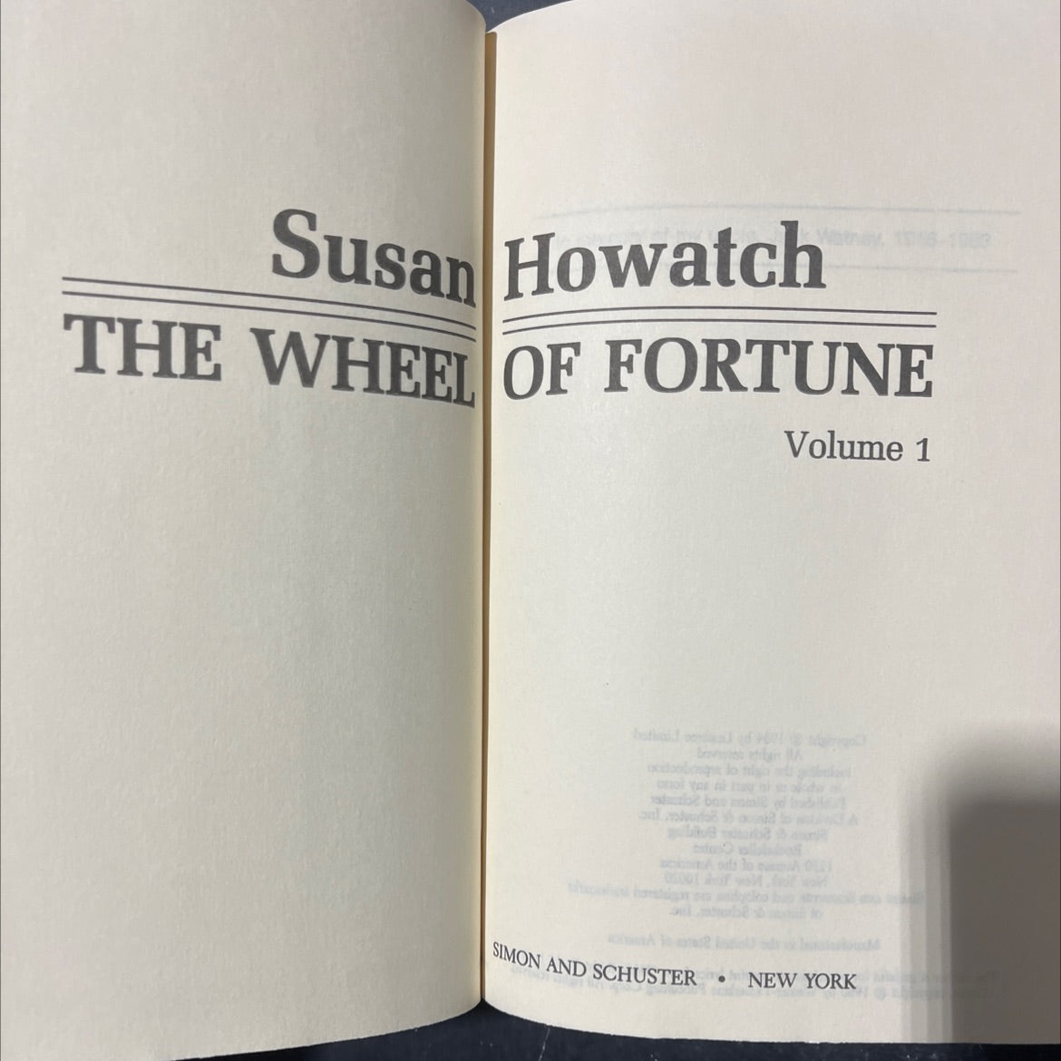 the wheel of fortune volume 1 book, by Susan Howatch, 1984 Hardcover image 2