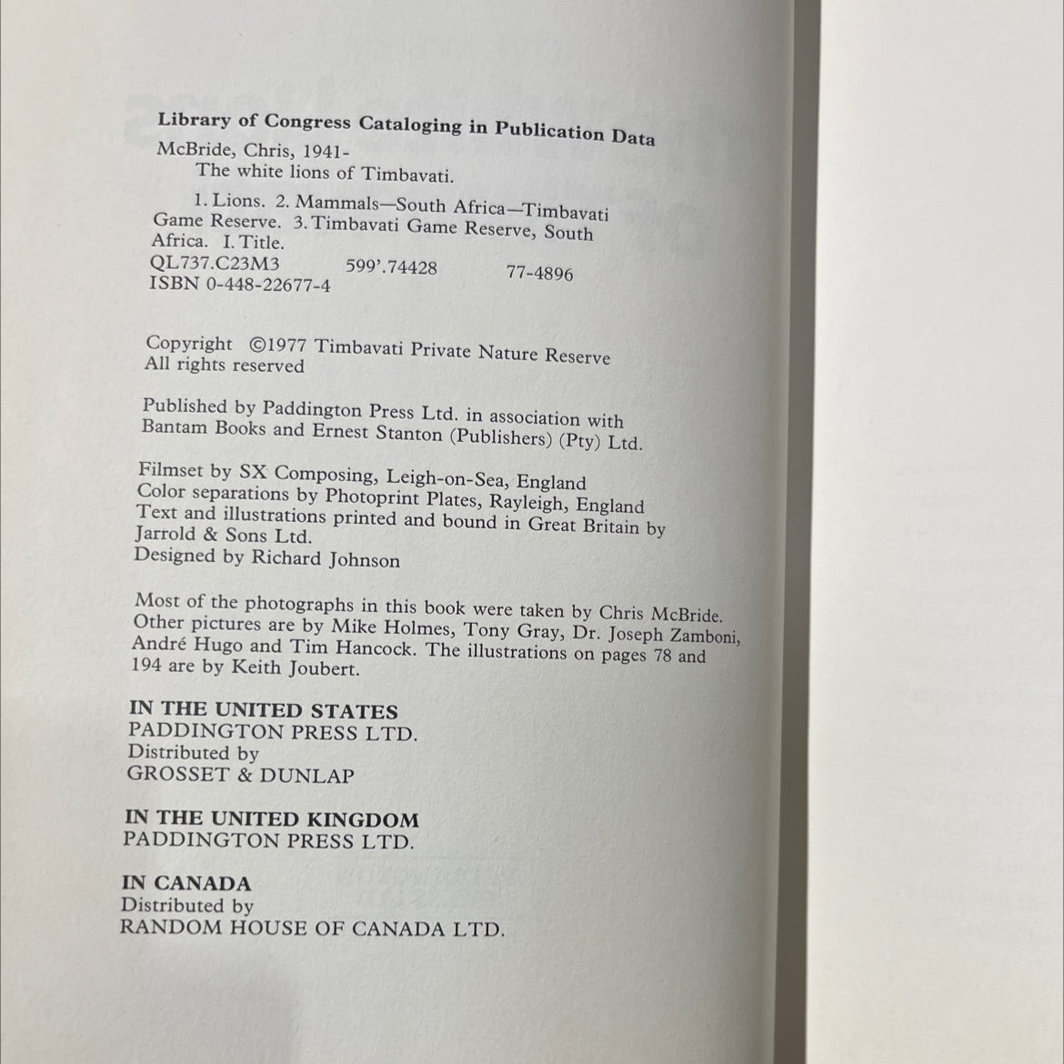 the white lions of timbavati book, by Chris McBride, 1977 Hardcover image 3