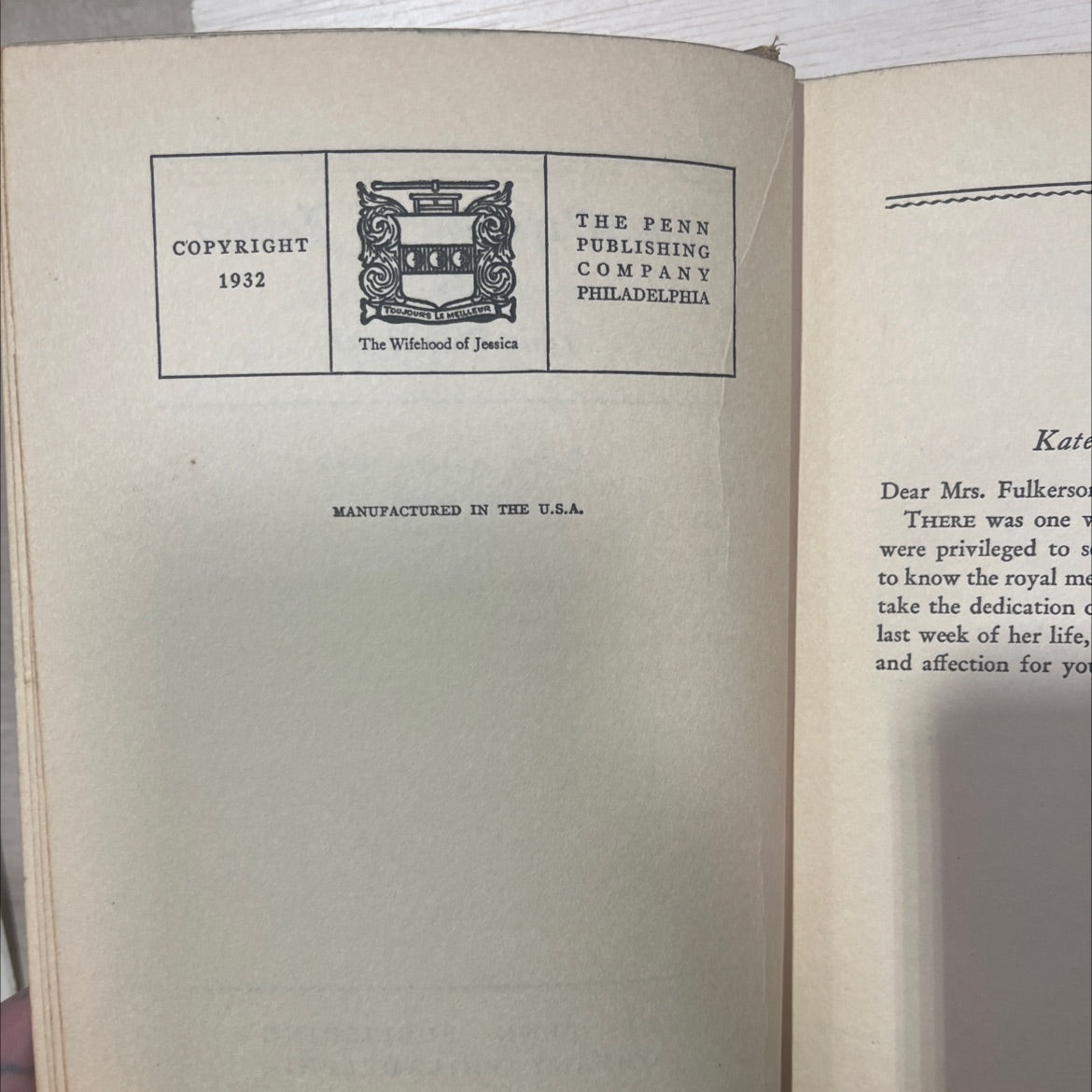 the wifehood of jessica book, by louise platt hauck, 1932 Hardcover, Antique image 3