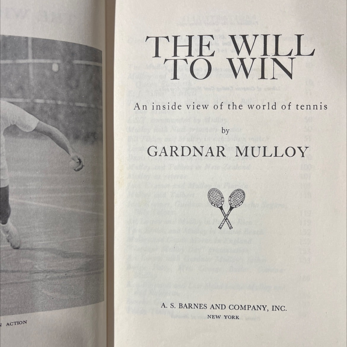 the will to win an inside view of the world of tennis book, by gardnar mulloy, 1960 Hardcover image 2