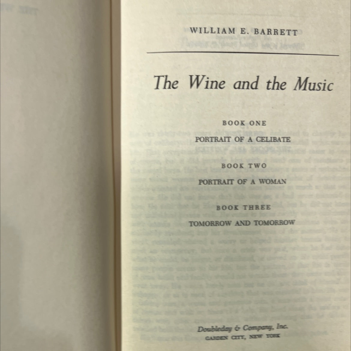 the wine and the music book, by william e. barrett, 1968 Hardcover image 2