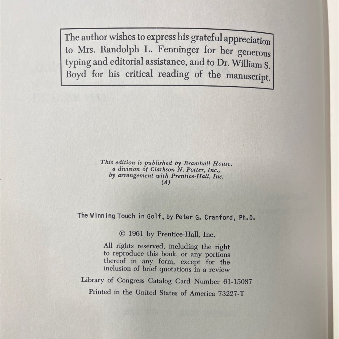 the winning touch in golf book, by peter g. cranford, ph.d., 1961 Hardcover image 3