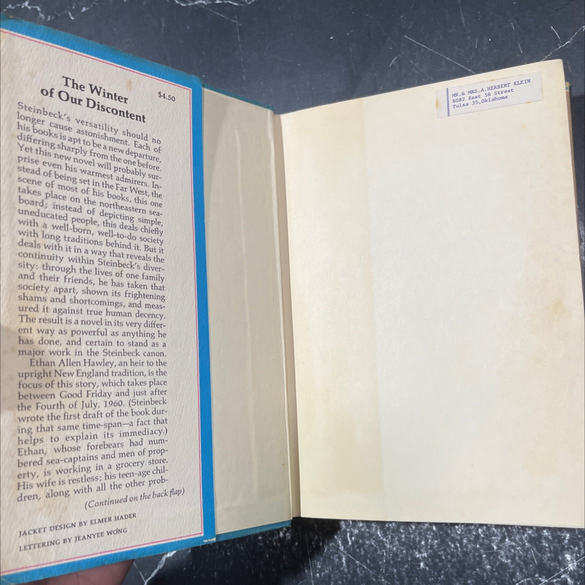 the winter of our discontent book, by john steinbeck, 1961 Hardcover image 4