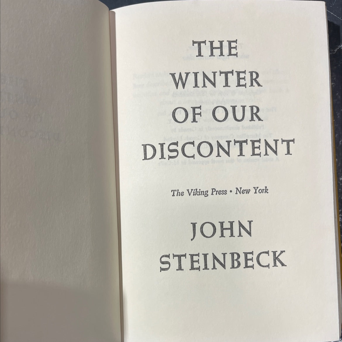 the winter of our discontent book, by john steinbeck, 1961 Hardcover image 2