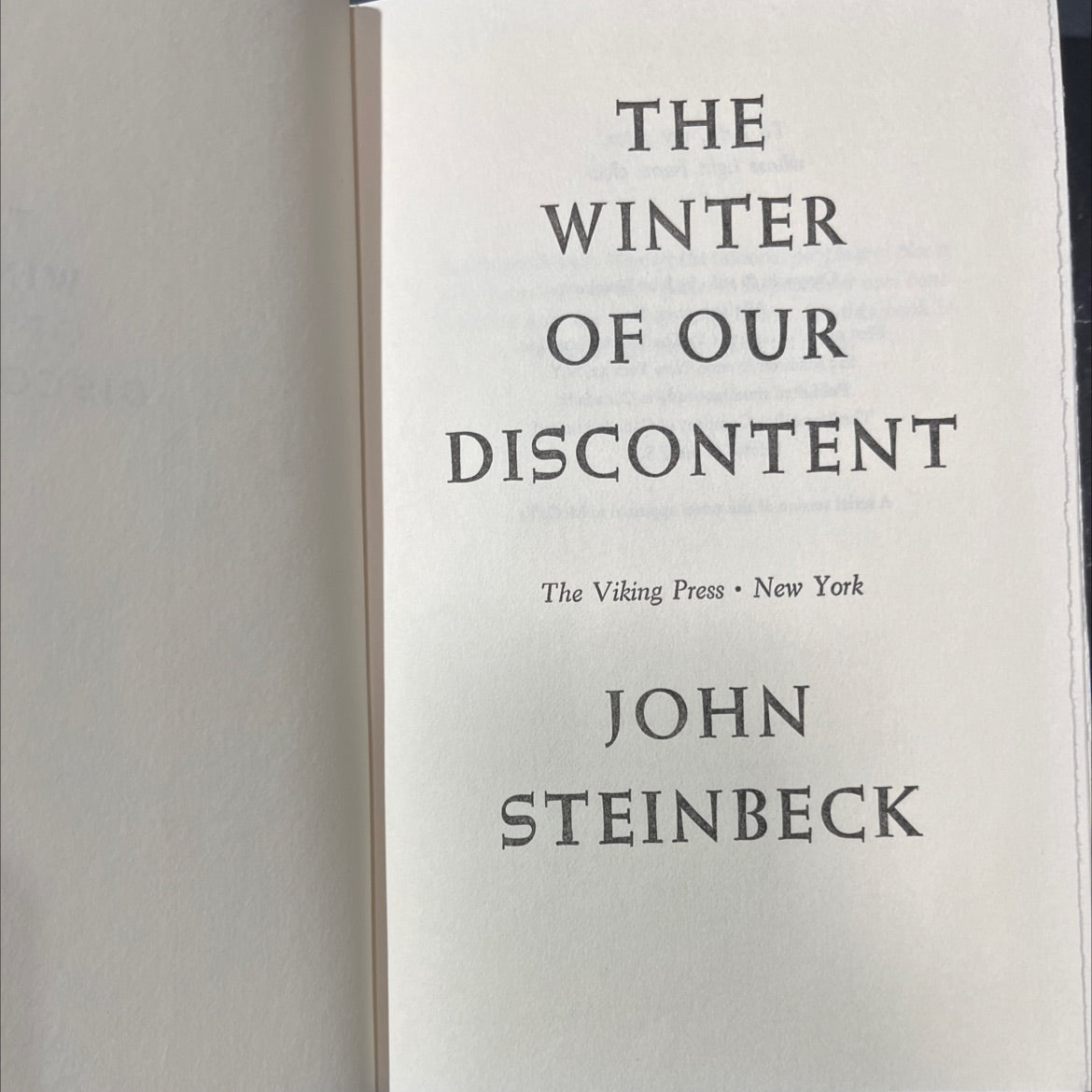 the winter of our discontent book, by john steinbeck, 1961 Hardcover image 2