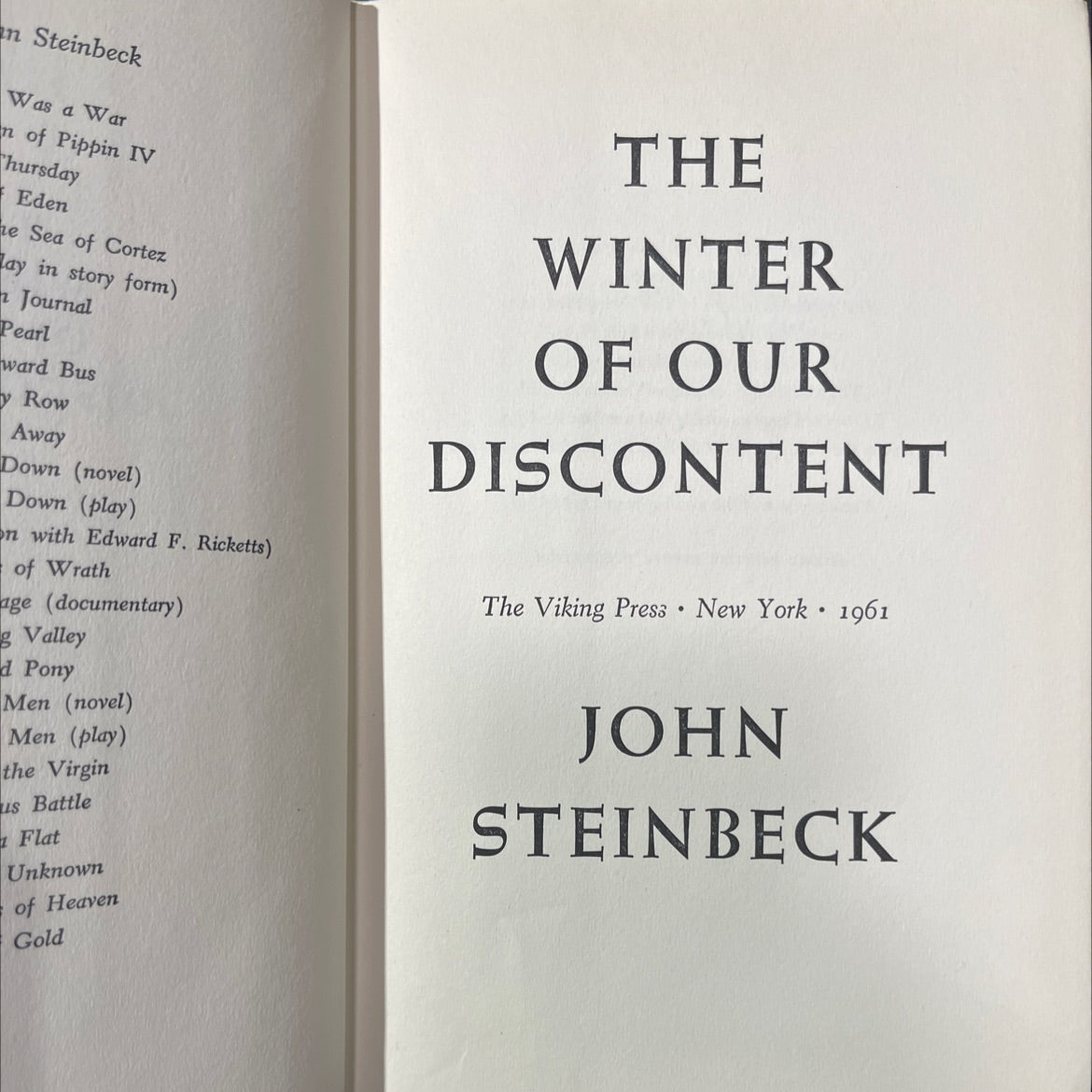 the winter of our discontent book, by john steinbeck, 1961 Hardcover image 2