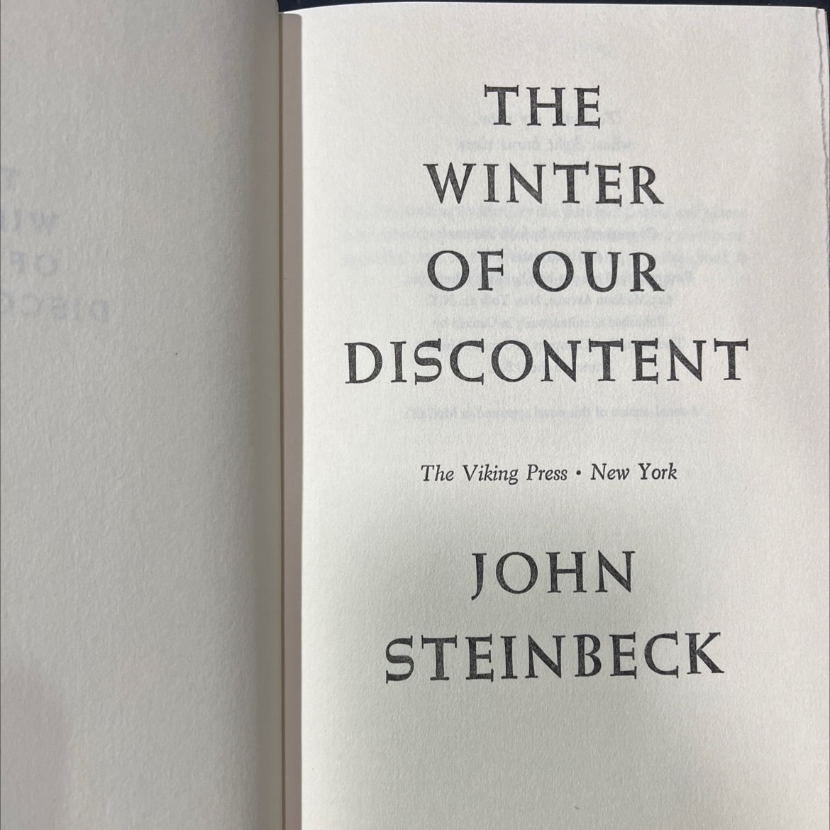 the winter of our discontent book, by john steinbeck, 1961 Hardcover image 2