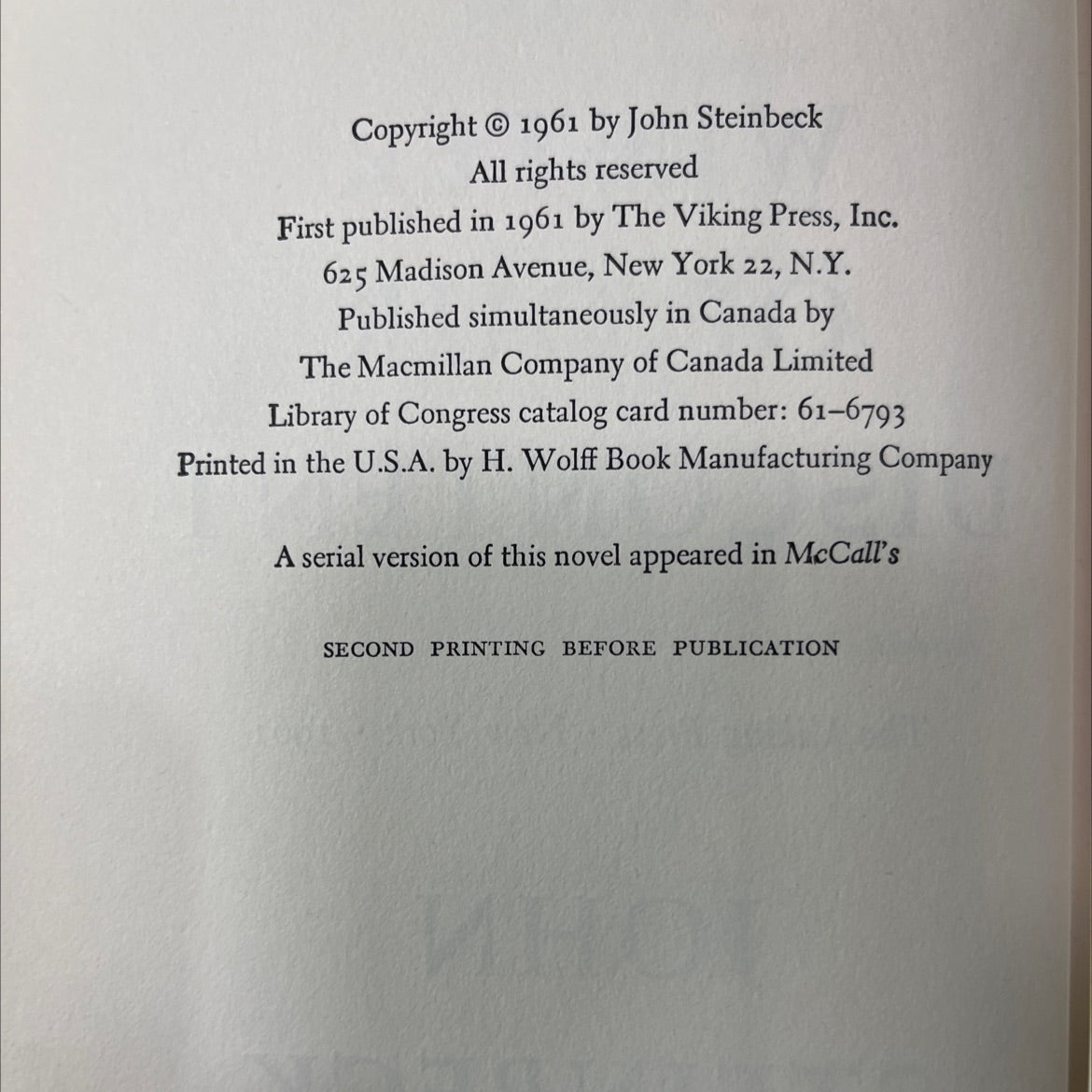 the winter of our discontent book, by john steinbeck, 1961 Hardcover image 3