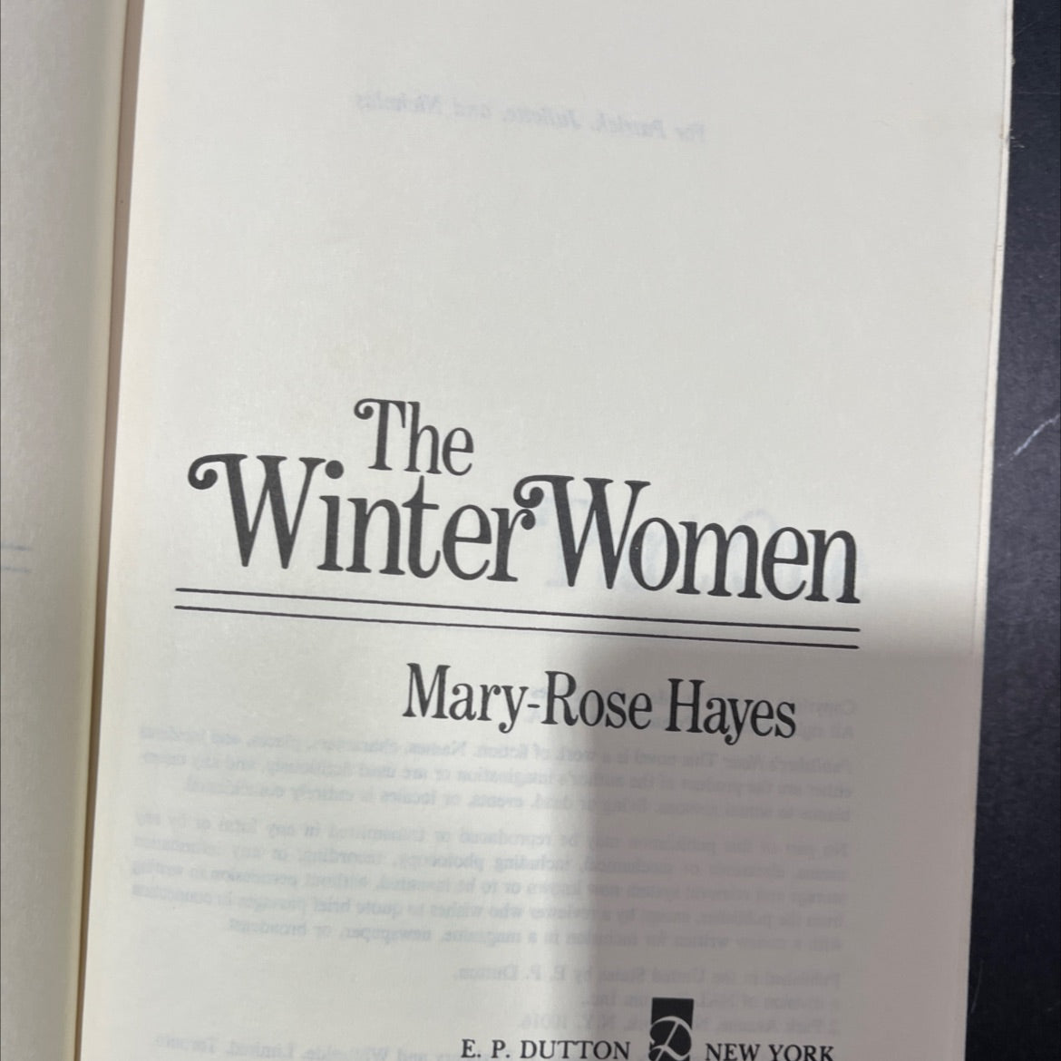 the winter women book, by Mary-Rose Hayes, 1987 Hardcover image 2