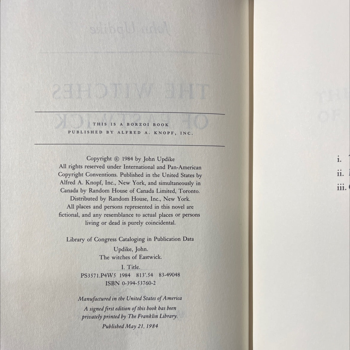 the witches of eastwick book, by John Updike, 1984 Hardcover image 3