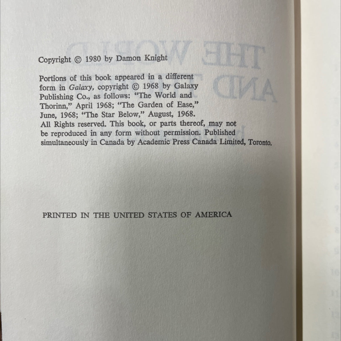 the world and thorinn book, by damon knight, 1980 Hardcover image 3