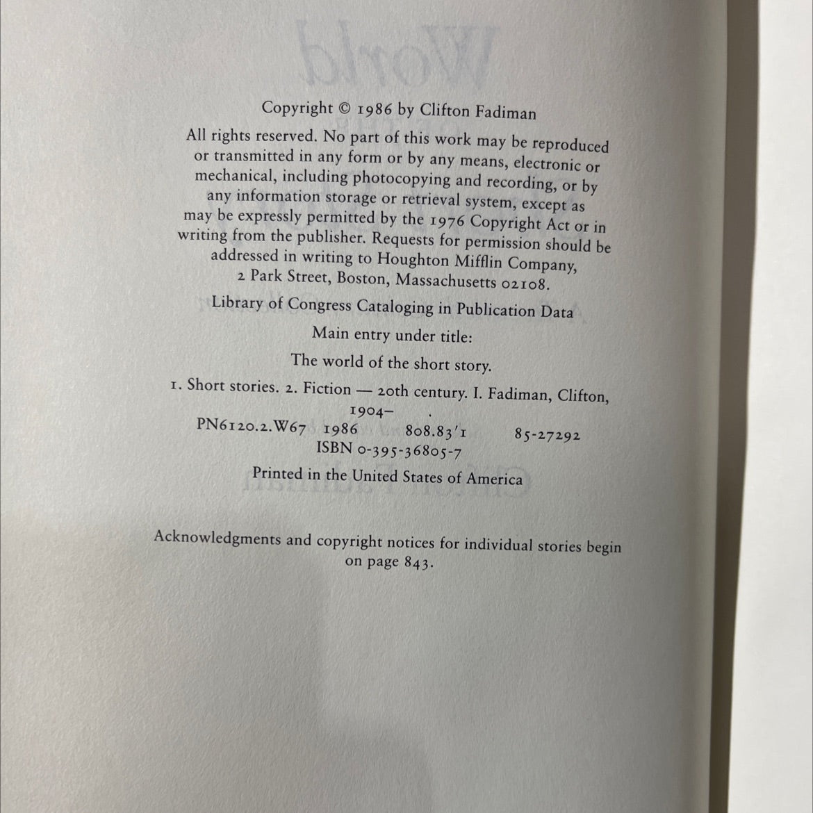 the world of the short story book, by Clifton Fadiman, 1986 Hardcover image 3