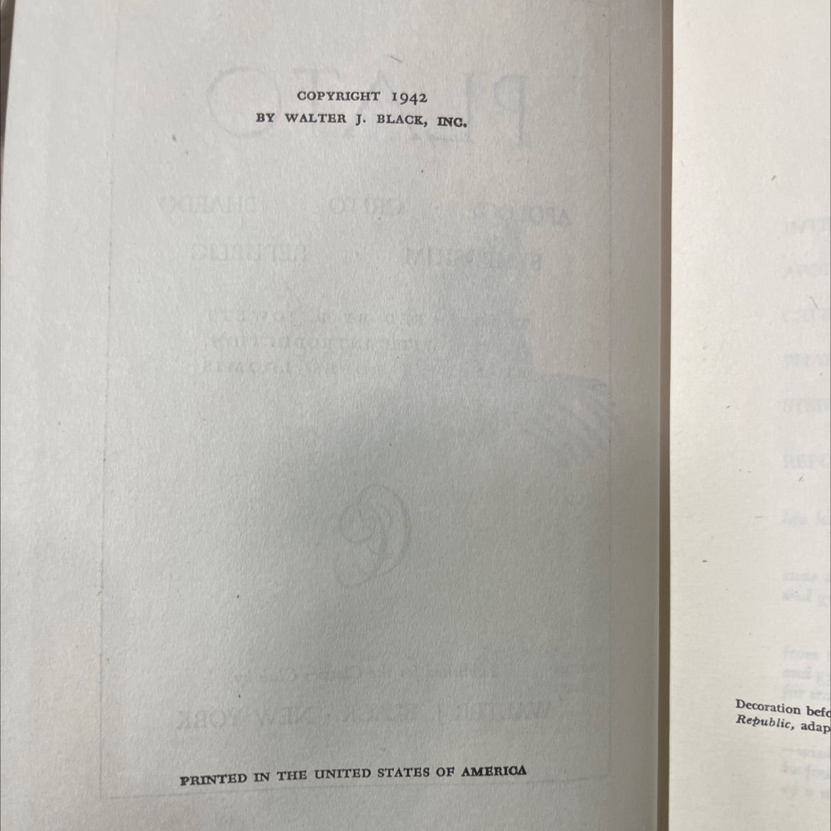 the yale university plato apology symposium crito phaedo republic book, by plato, 1942 Hardcover image 3