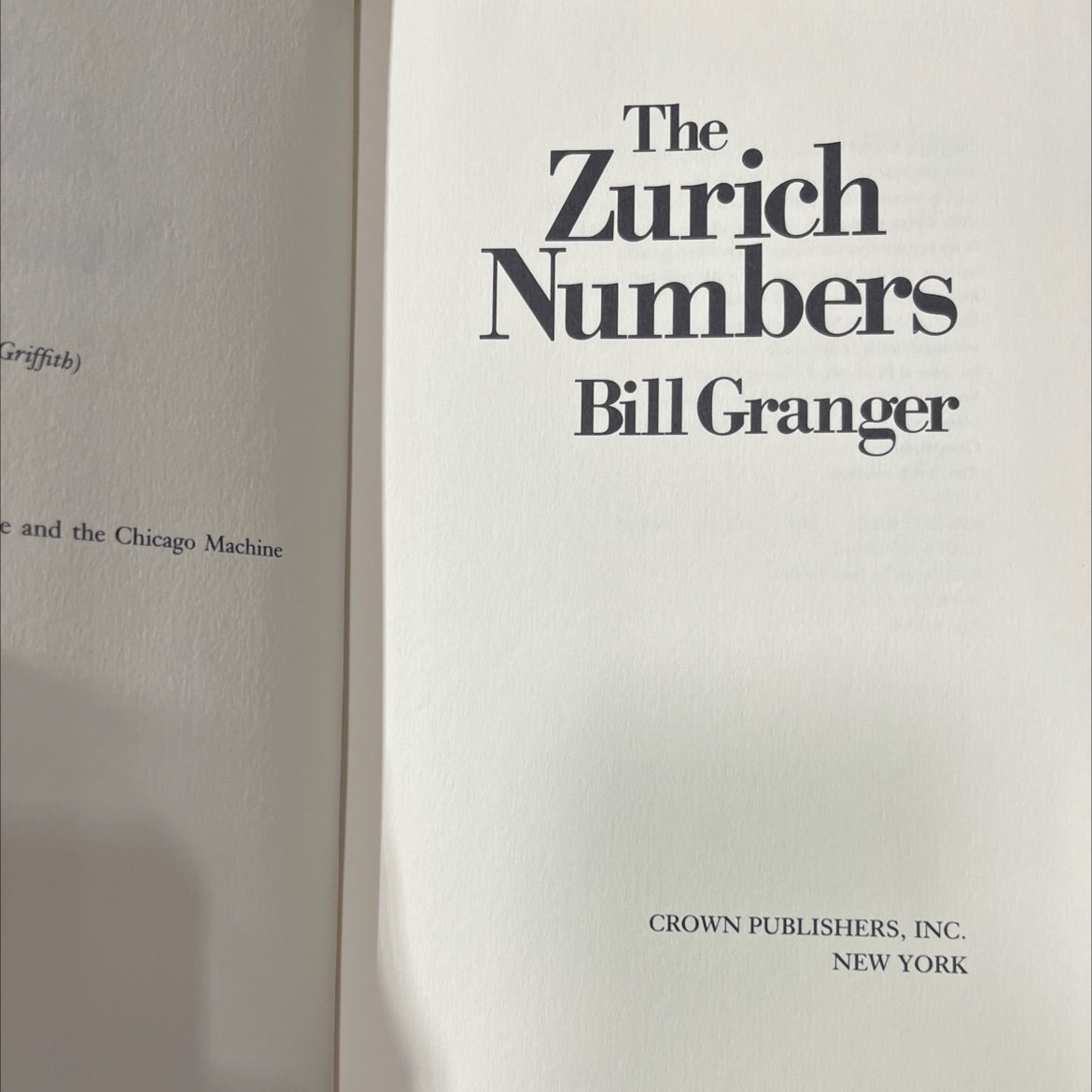 the zurich numbers book, by Bill Granger, 1984 Hardcover image 2