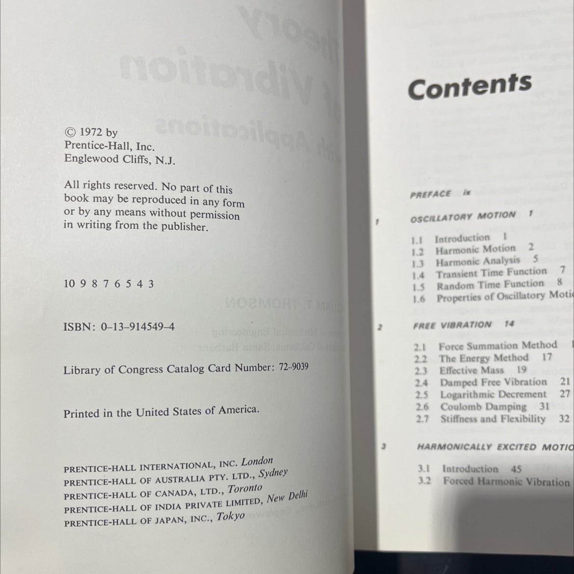 theory of vibration with applications book, by william t. thomson, 1972 Hardcover image 3