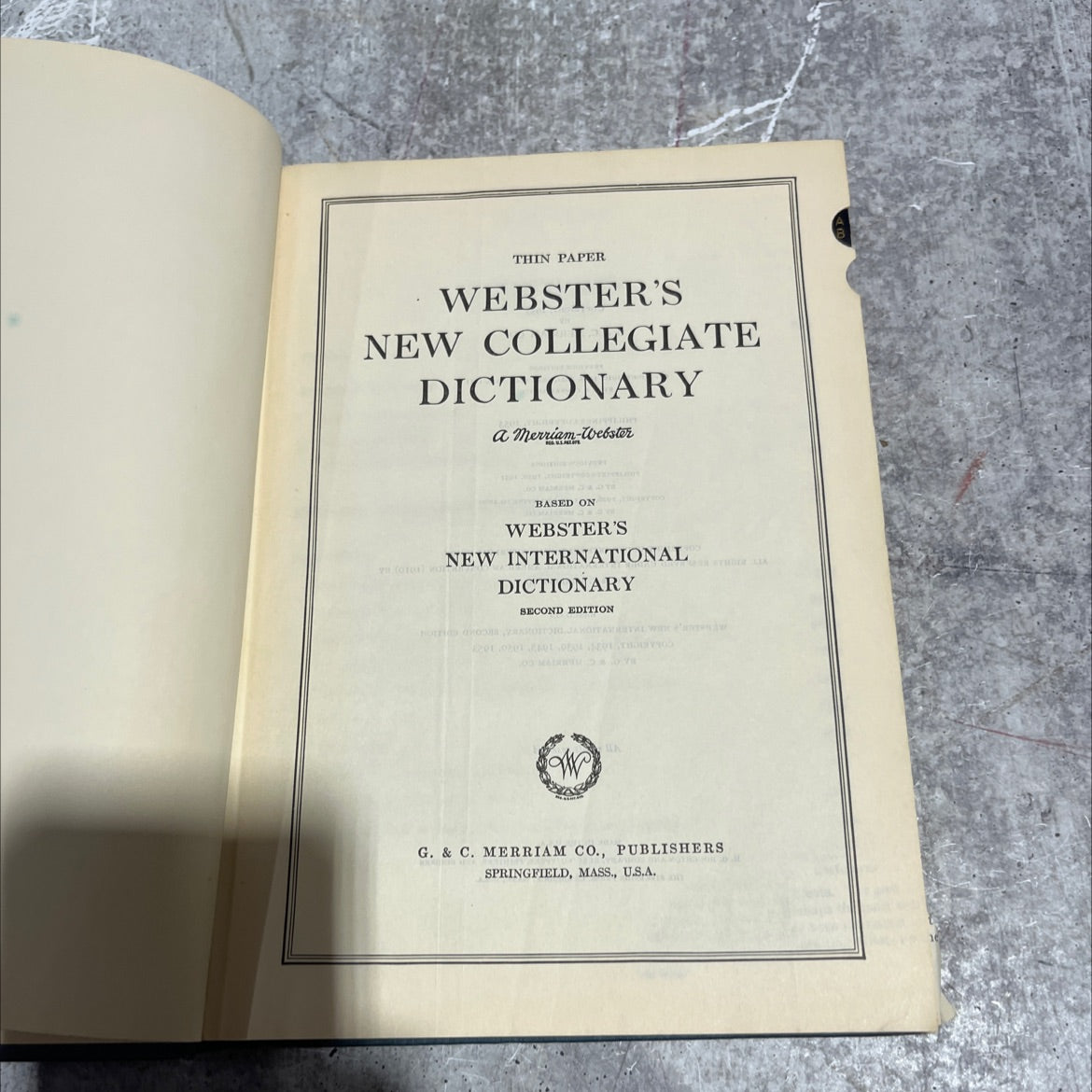 thin paper webster's new collegiate dictionary book, by g. & c. merriam co., 1953 Hardcover image 2
