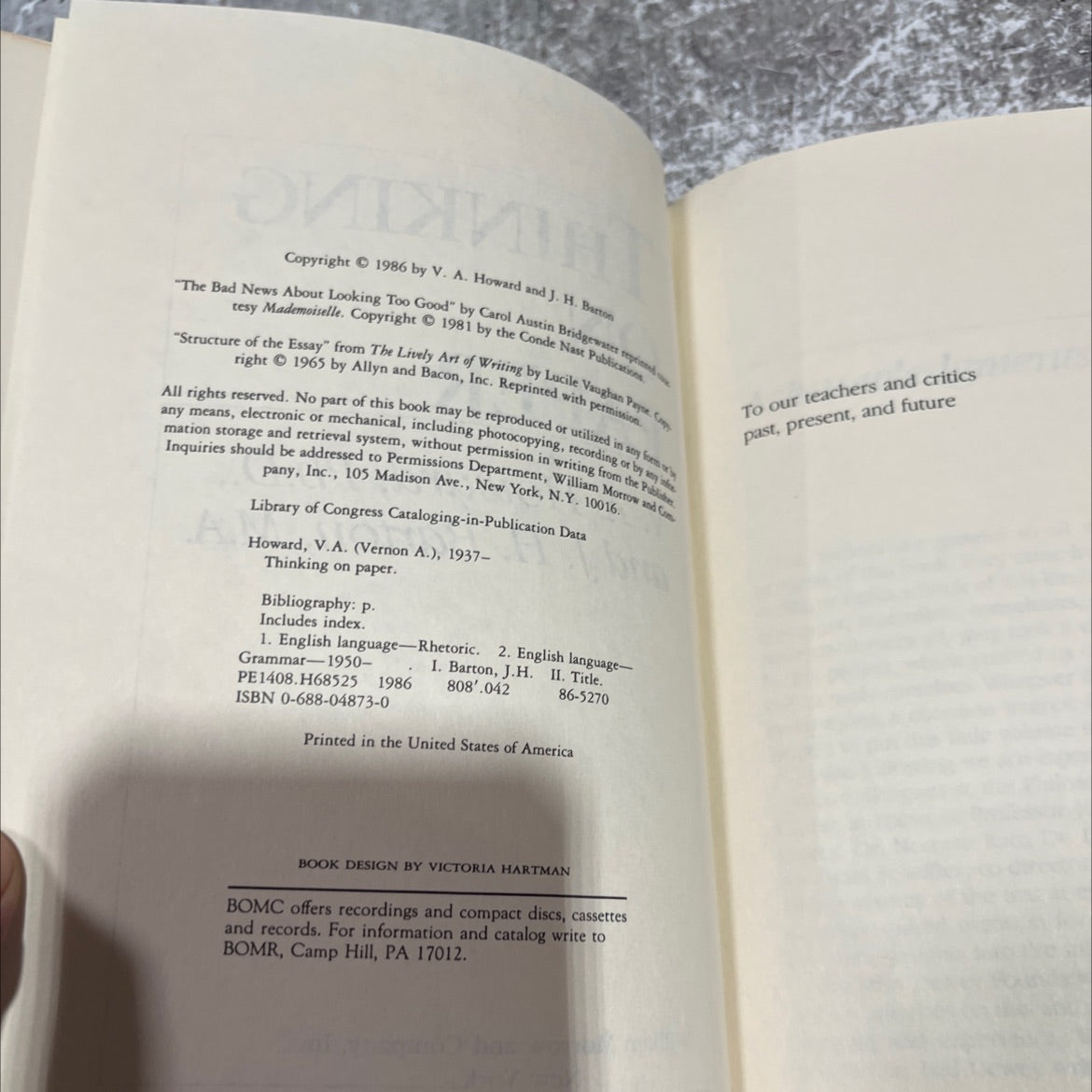 thinking on paper book, by V.A. Howard, J.H. Barton, 1986 Hardcover image 3