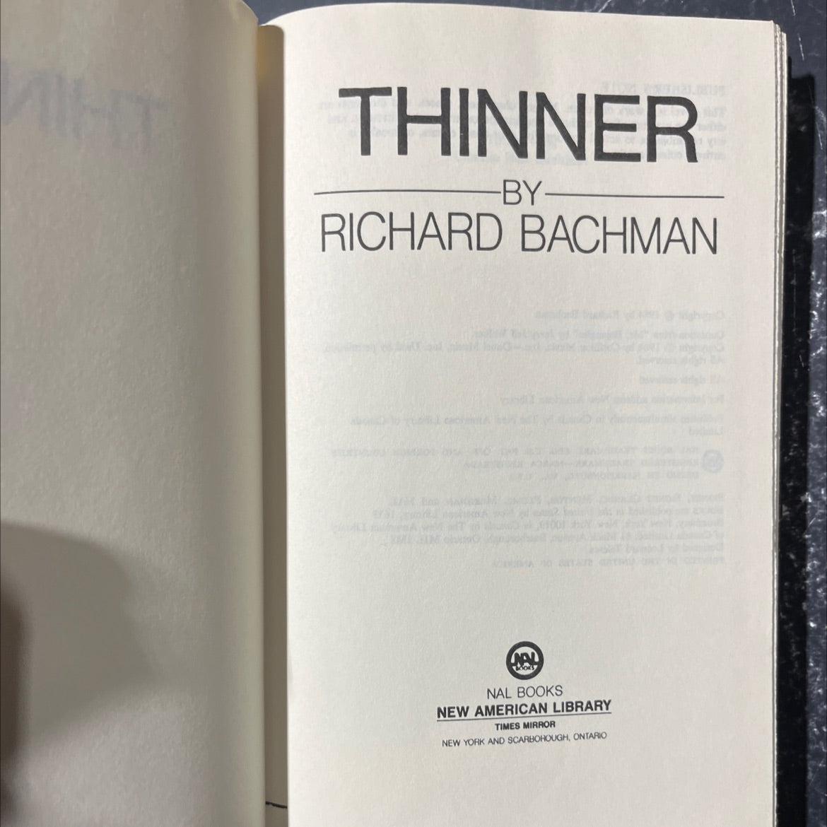 thinner book, by richard bachman, 1984 Hardcover image 2