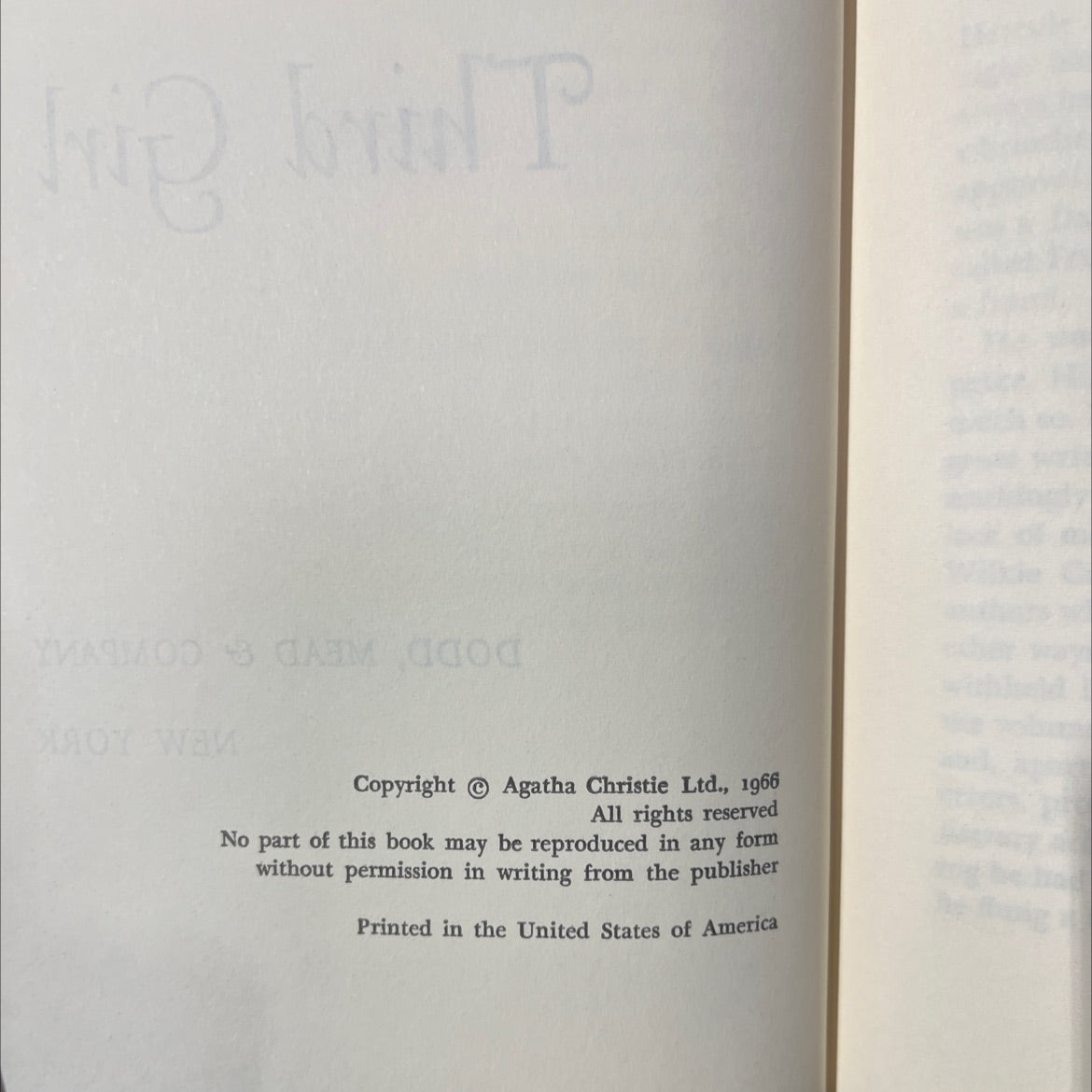 third girl book, by agatha christie, 1966 Hardcover image 3