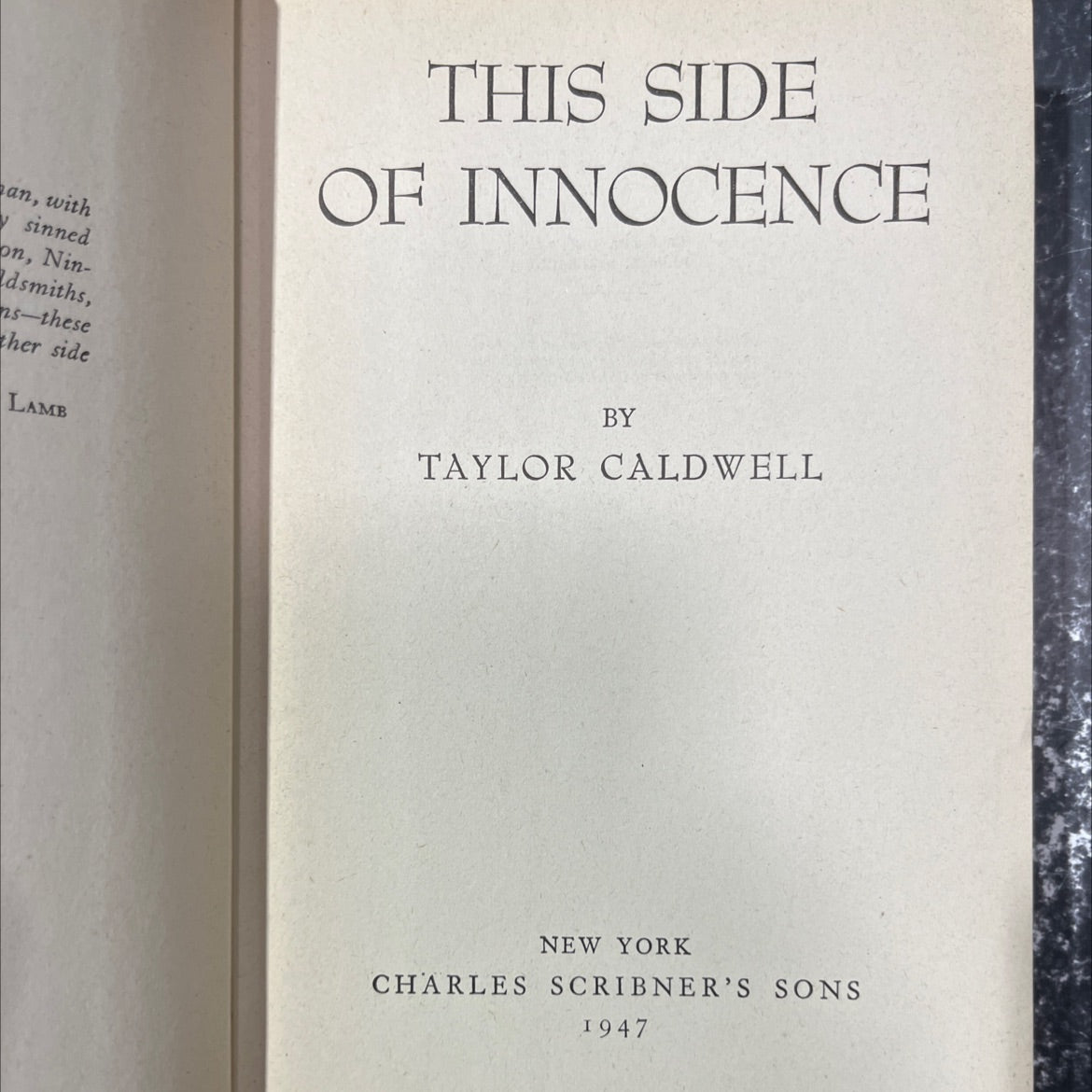 this side of innocence book, by taylor caldwell, 1947 Hardcover image 2