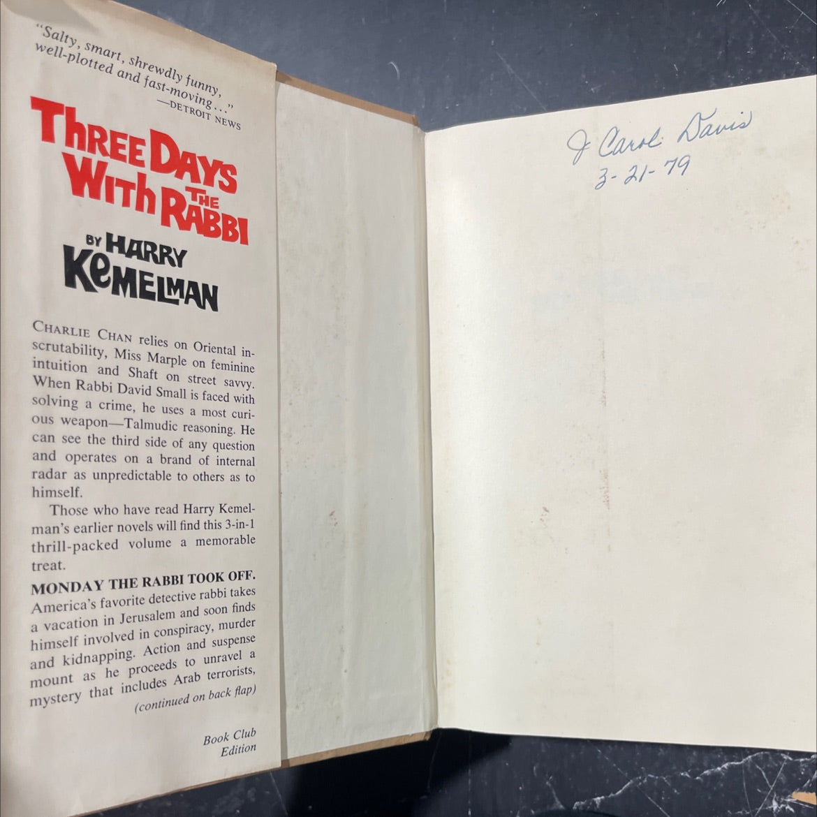 three days with the rabbi book, by harry kemelman, 1976 Hardcover image 4