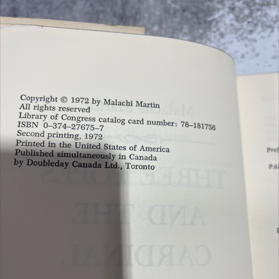 three popes and the cardinal book, by Malachi Martin, 1972 Hardcover image 3