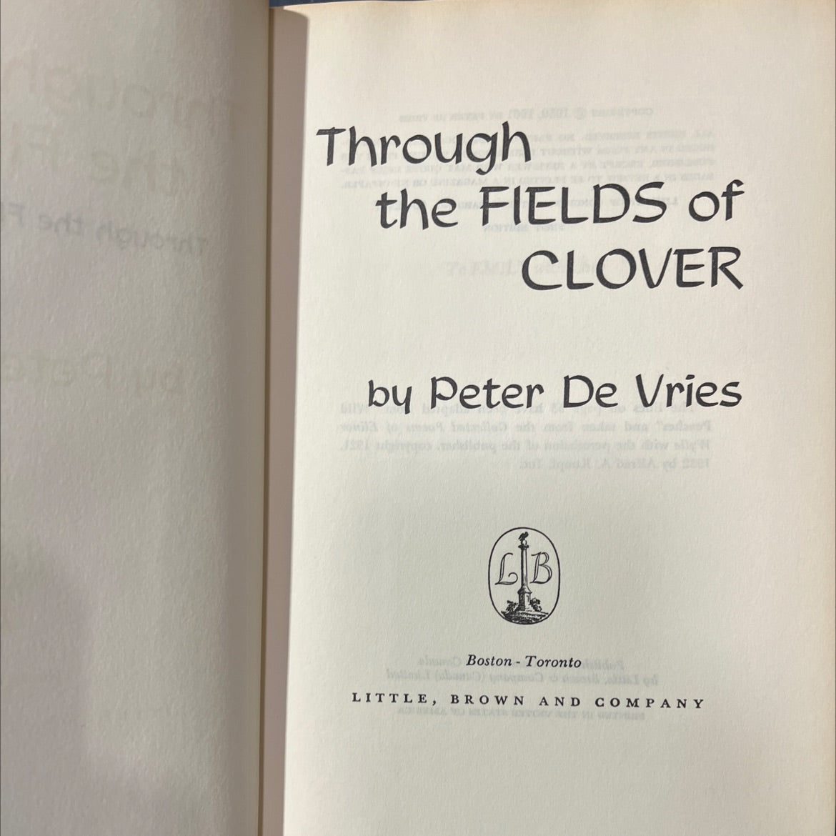 through the fields of clover book, by peter de vries, 1961 Hardcover image 2