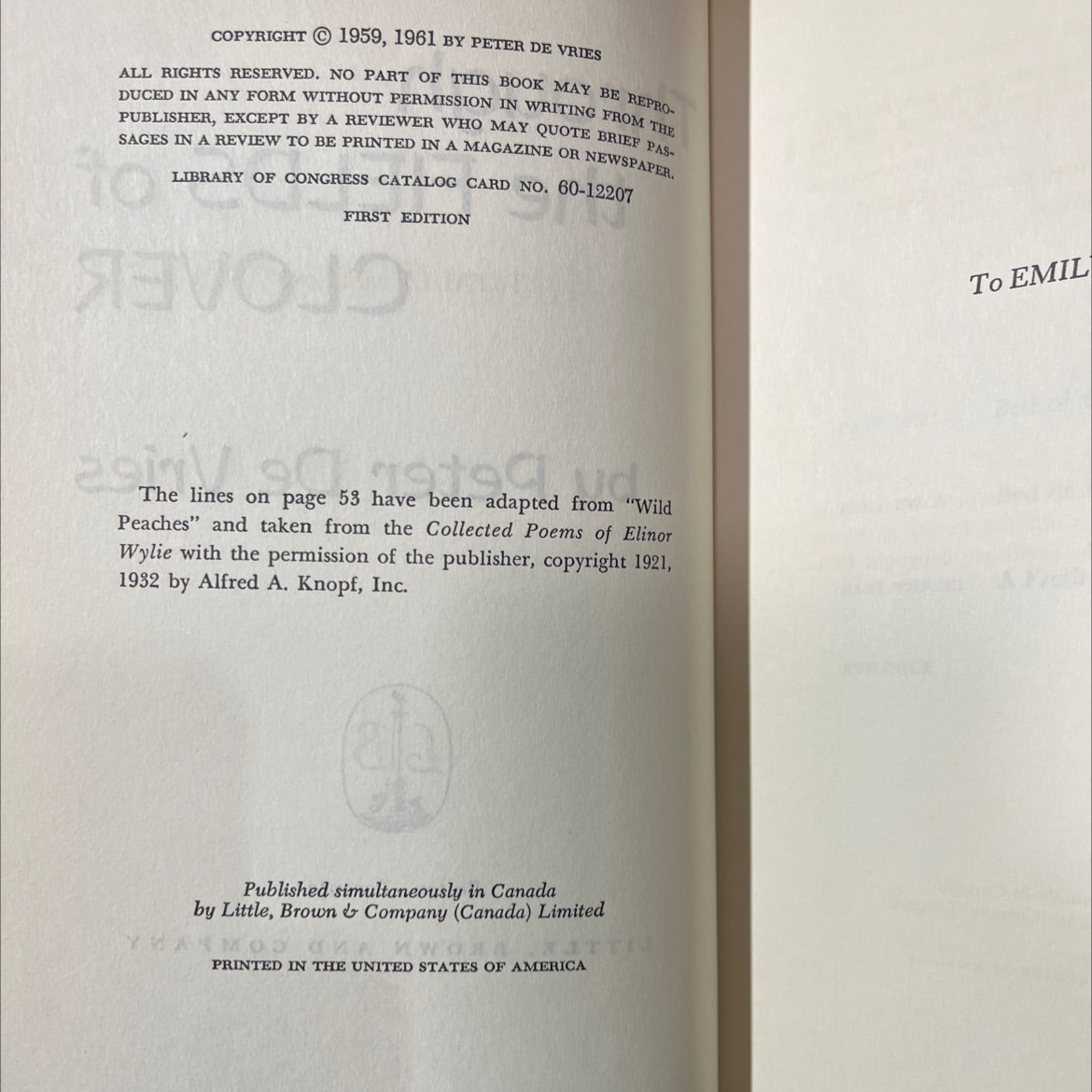 through the fields of clover book, by peter de vries, 1961 Hardcover image 3