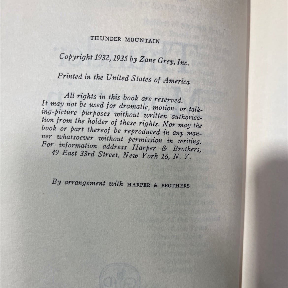 thunder mountain book, by zane grey, 1935 Hardcover image 3