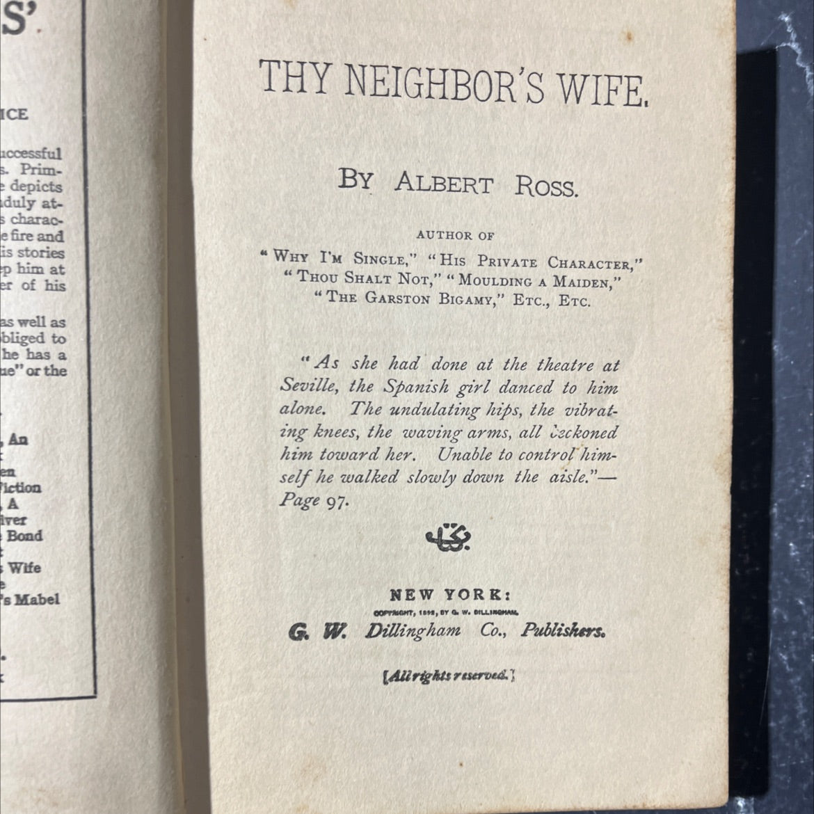 thy neighbor's wife book, by albert ross, 1898 Hardcover image 2
