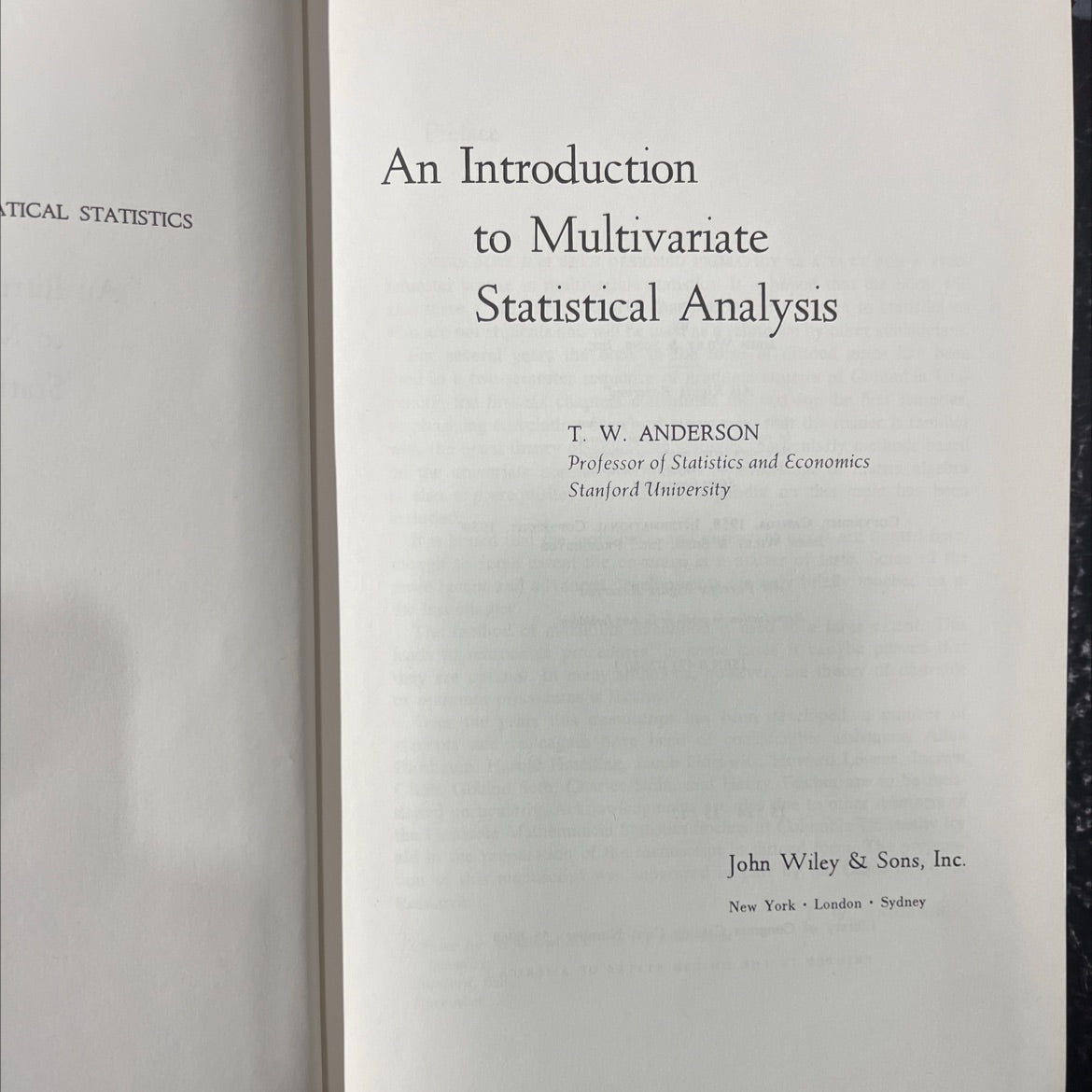 tical statistics an introduction to multivariate statistical analysis book, by t. w. anderson, 1958 Hardcover image 2