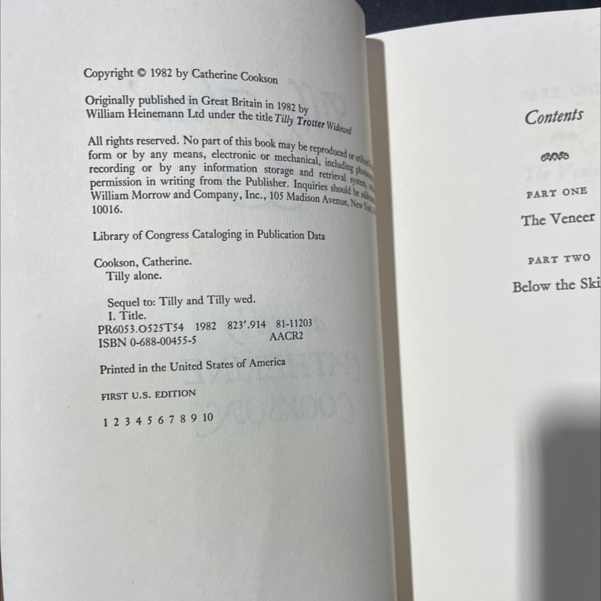 tilly alone book, by catherine cookson, 1982 Hardcover image 3
