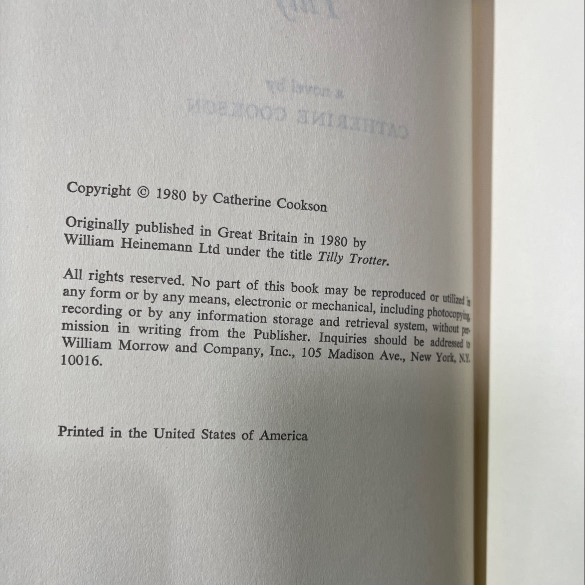 tilly book, by catherine cookson, 1980 Hardcover image 3