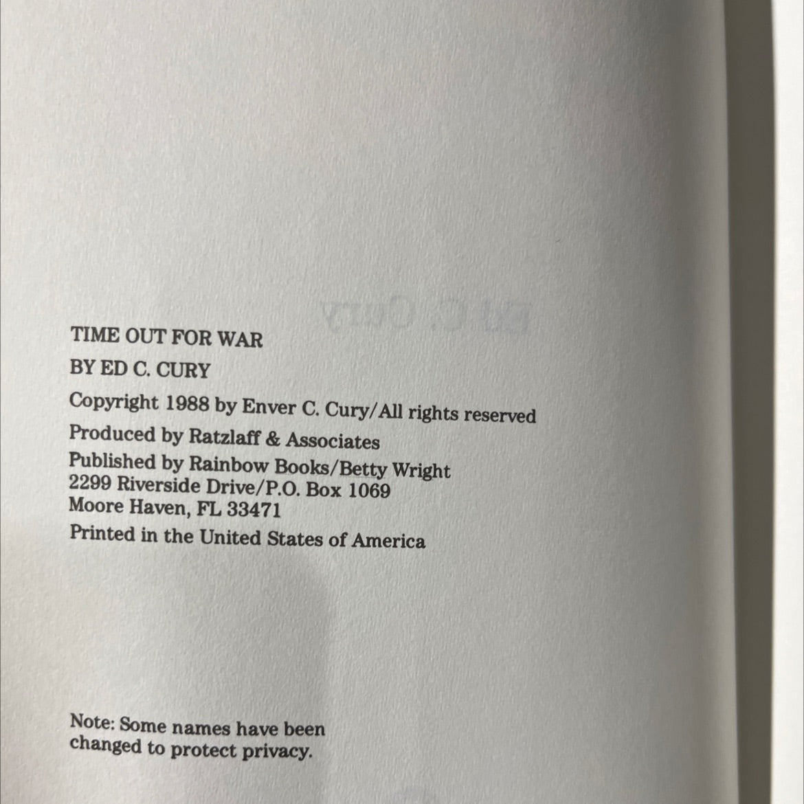 time out for war book, by ed c. cury, 1988 Hardcover image 3