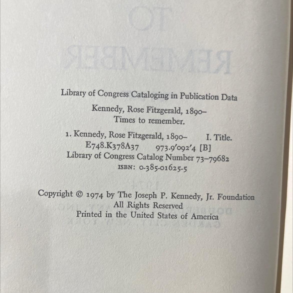 times to remember book, by rose fitzgerald kennedy, 1974 Hardcover image 3