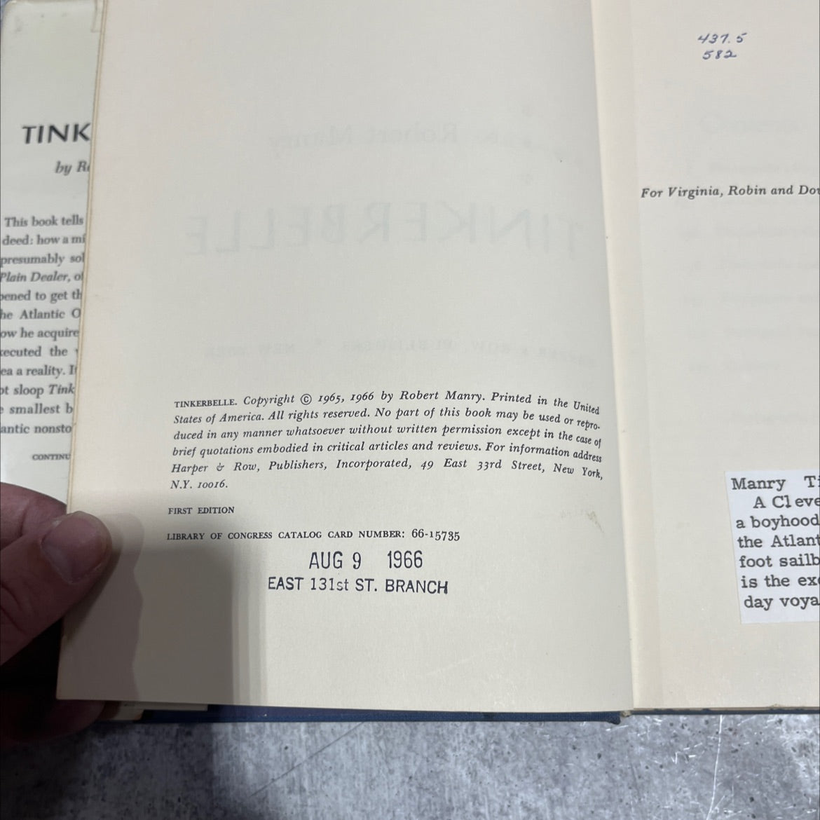 tinkerbelle book, by Robert Manry, 1966 Hardcover image 3