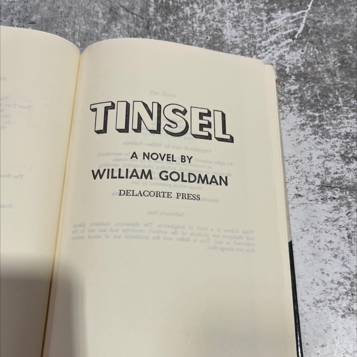 tinsel book, by william goldman, 1979 Hardcover image 2