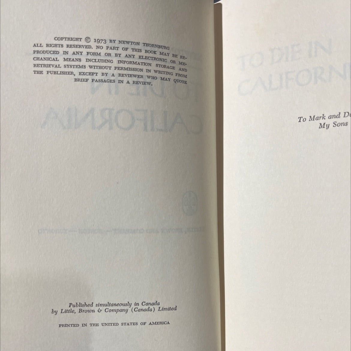 to die in california book, by newton thornburg, 1973 Hardcover image 3