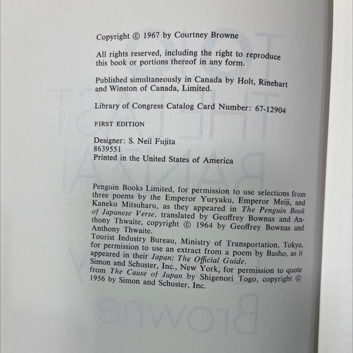 tojo the last banzai book, by courtney browne, 1967 Hardcover image 3