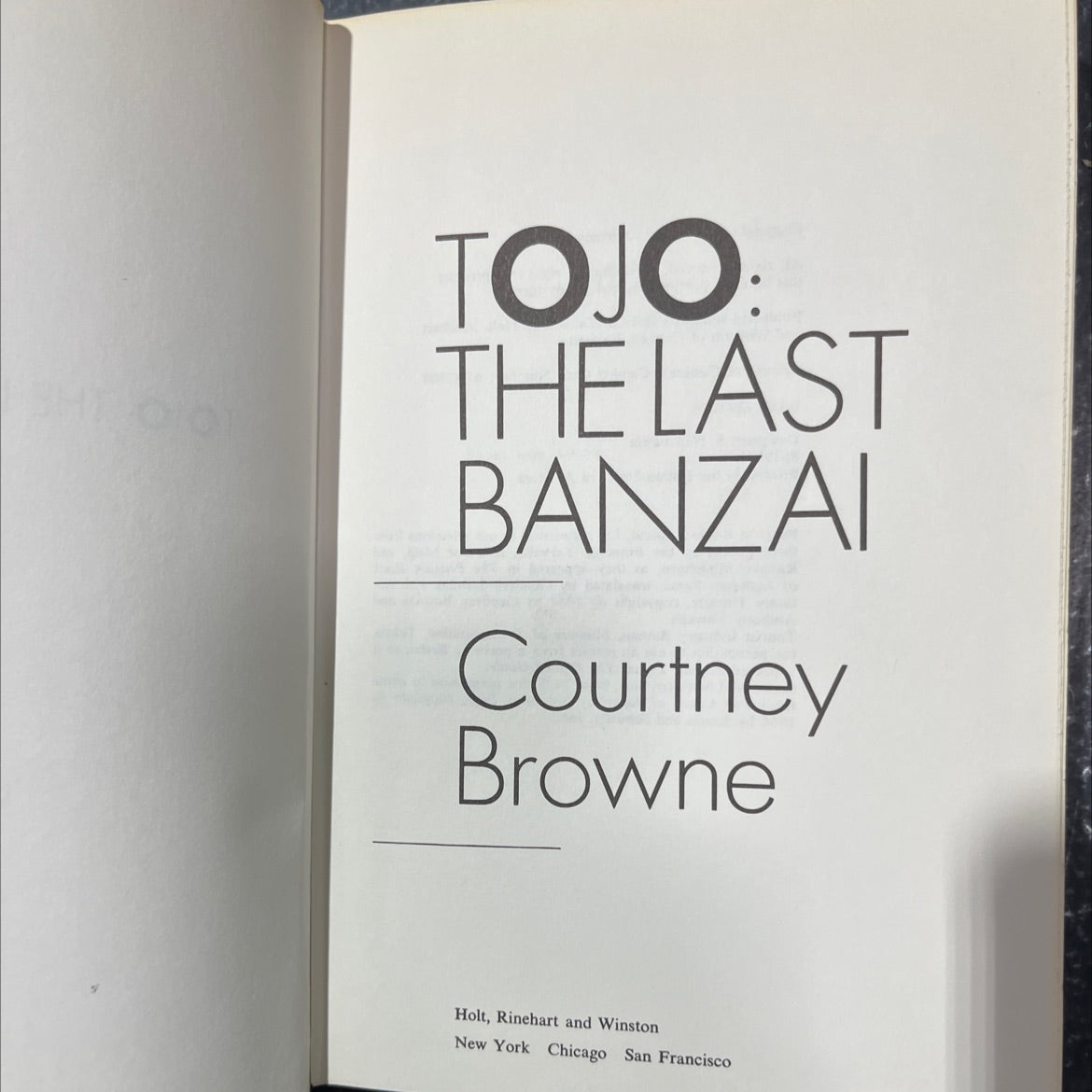 tojo the last banzai book, by courtney browne, 1967 Hardcover image 2