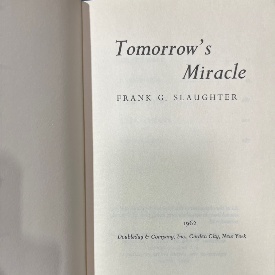 tomorrow's miracle book, by frank g. slaughter, 1962 Hardcover image 2