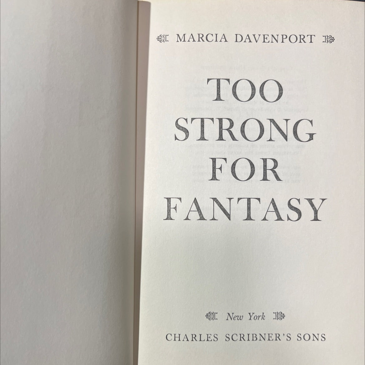 too strong for fantasy book, by marcia davenport, 1967 Hardcover image 2