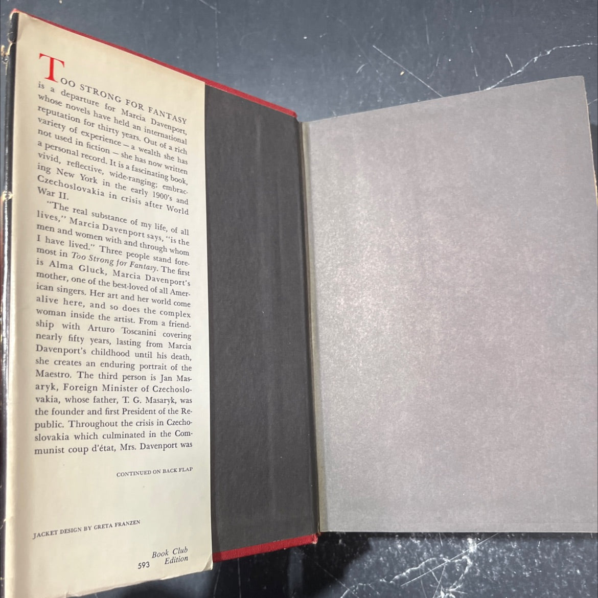 too strong for fantasy book, by marcia davenport, 1967 Hardcover image 4