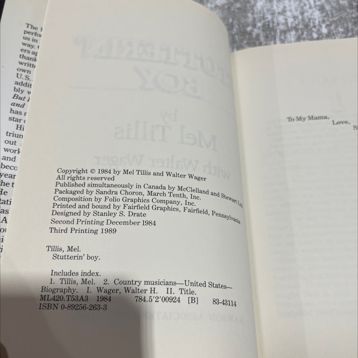 tote a stutterin' boy book, by Mel Tillis, 1989 Hardcover image 3