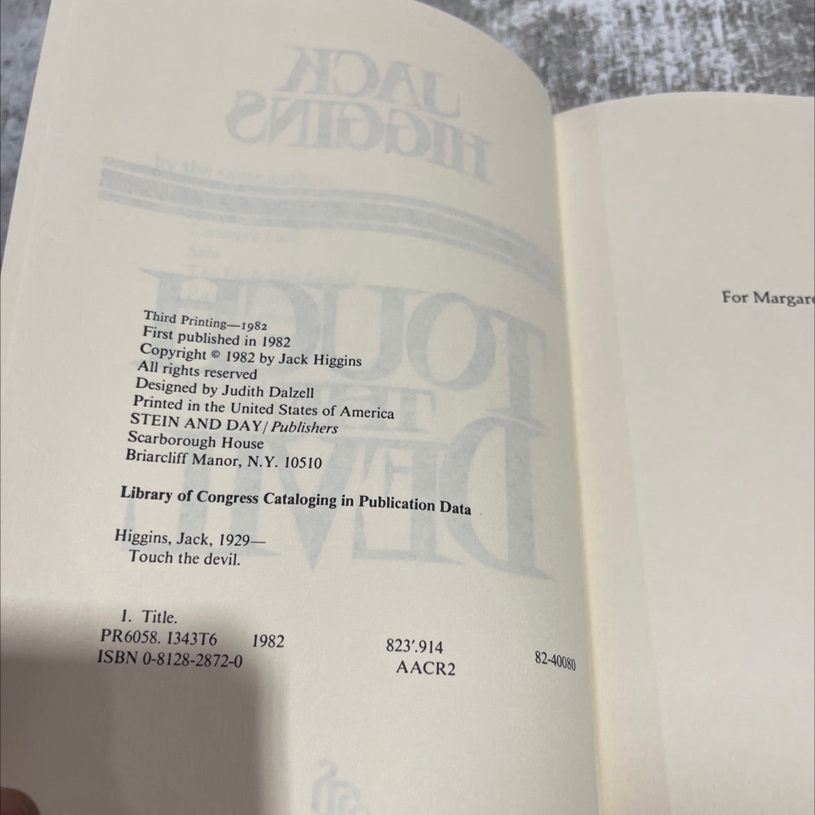 touch the devil book, by Jack Higgins, 1982 Hardcover image 3